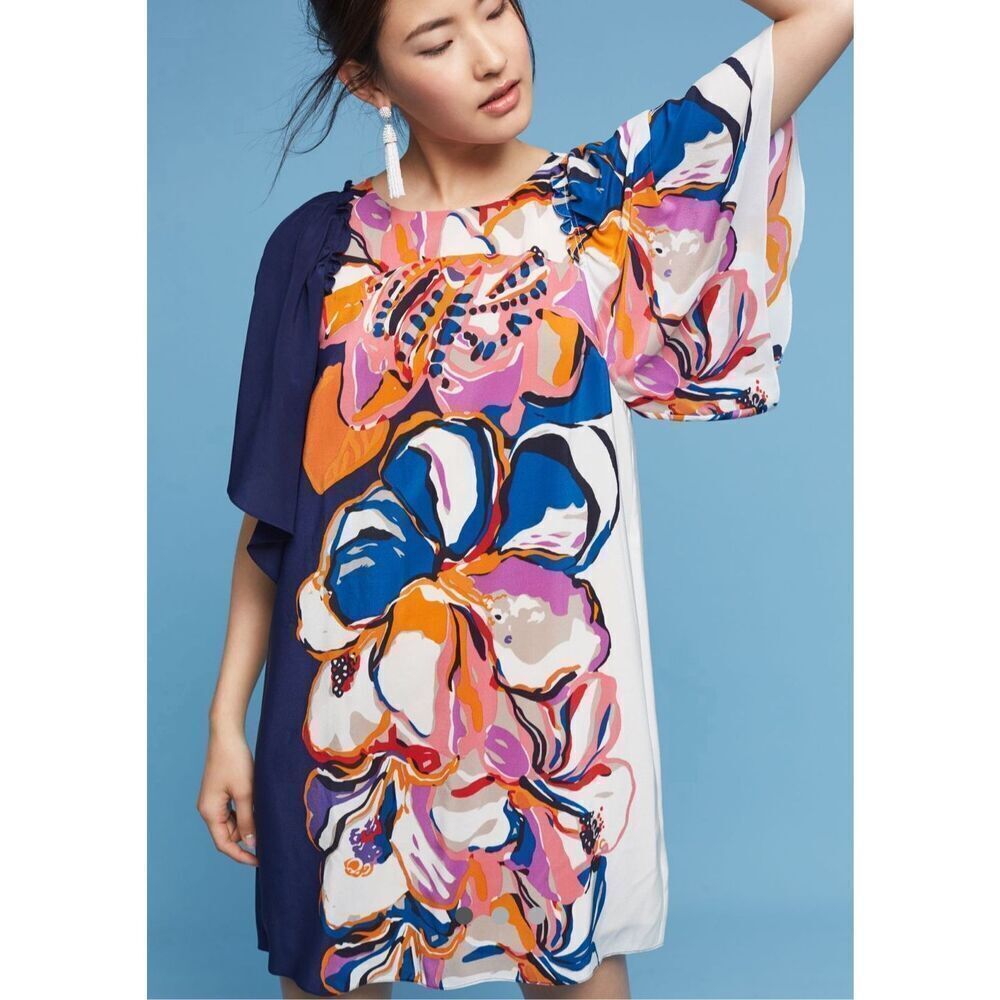 Anthropologie Floral Mini Dress in Blue, Pink, Orange, White